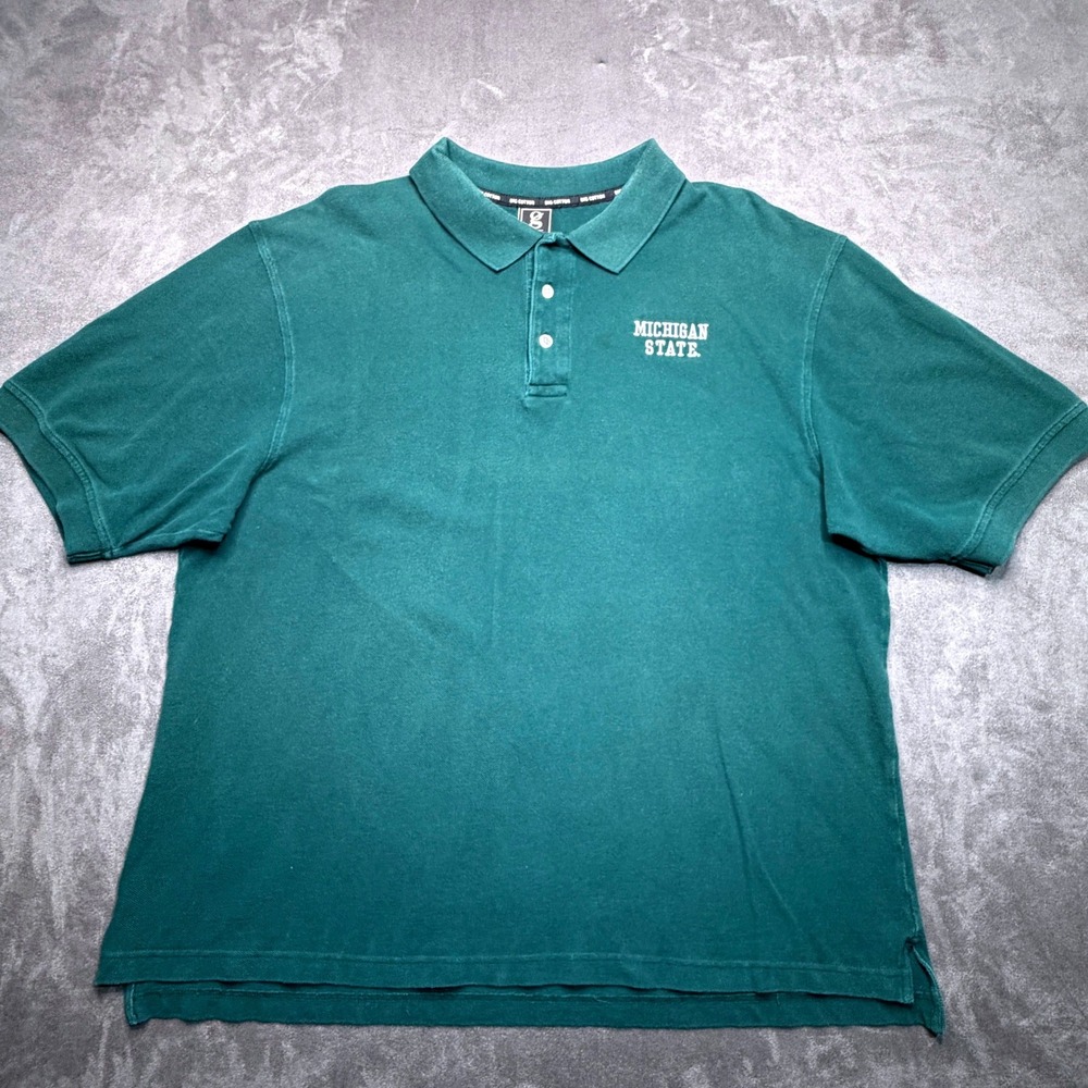 Vtg Michigan State Polo Mens XL Green Short Sleeve Big Cotton Preppy Collegiate
